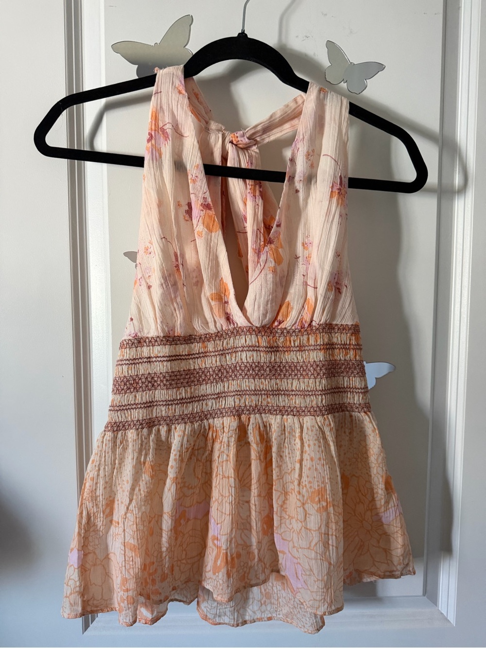 Free People Peach & Cream Floral Tie-Back Tank